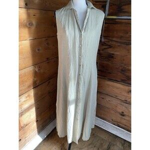 Luna Luz Linen Dress Women’s M Maxi Beige Sleeveless Pockets